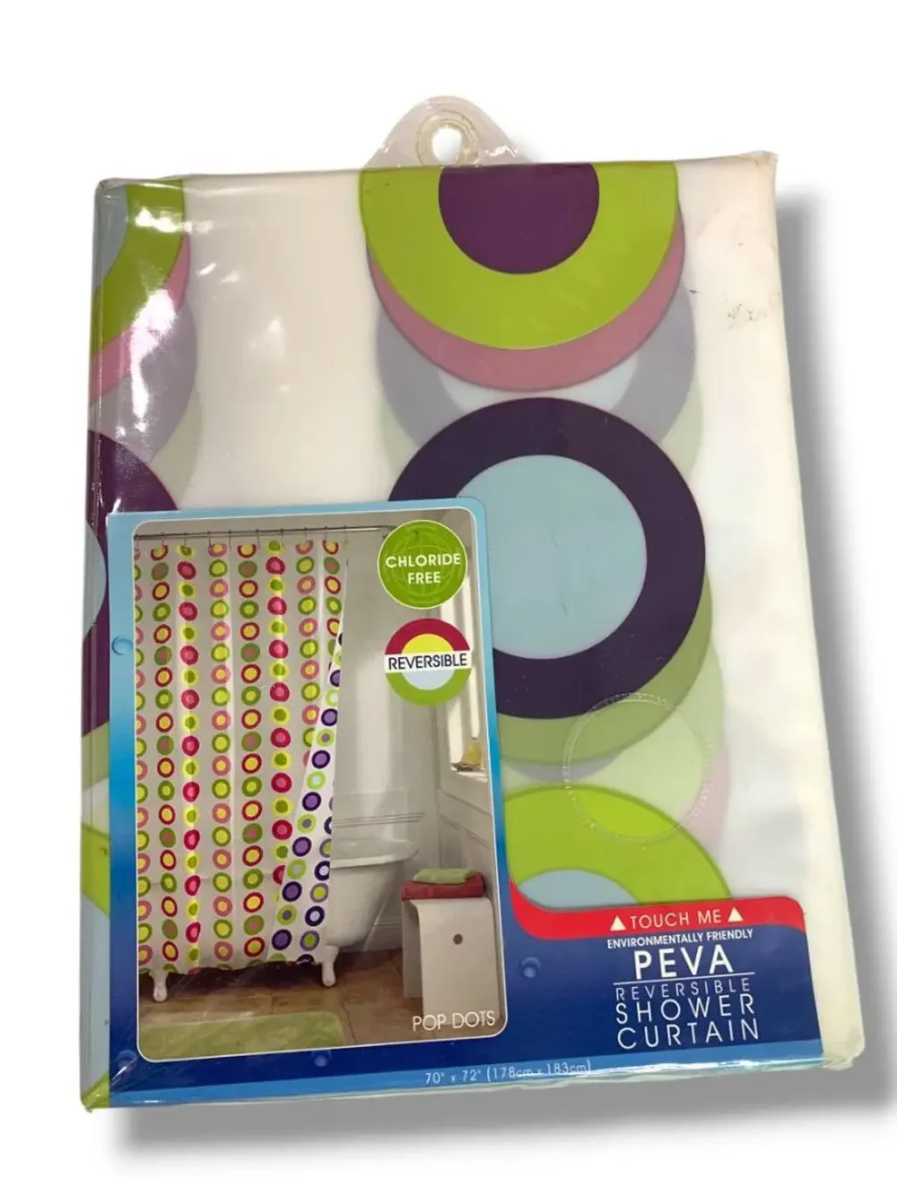 Reversible Pop Dots Peva Shower Curtain New 70